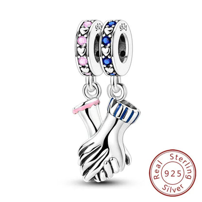 925 Silver Valentine's Day Charms Bead Sparkling Sweet Heart Rose Bear Charm Fit Original Bracelet Bangle Woman DIY Jewelry Gift