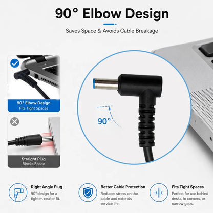 7.4x5.0mm to 4.5x3.0mm Tip DC Power Adapter Charger Connector for HP Laptop Stream Spectre Pavilion Envy Elitebook Split Chrome