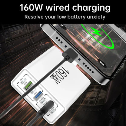 160W 7 Ports USB Charger USB Type C Wall Charger Adapter For Xiaomi iPhone Samsung POCO EU/US Plug USB PD Travel Chargers Socket