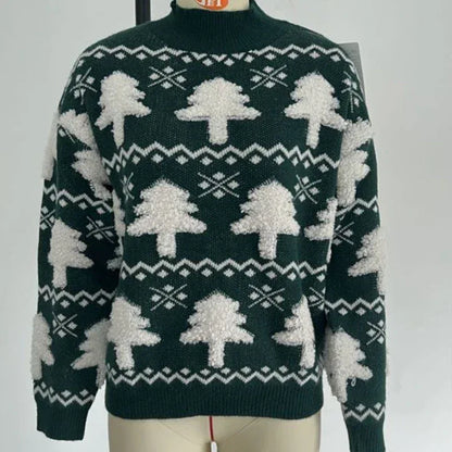 Winter 2025 Women Knitted Sweater 3D Santa Tree Print Warm Thick Jumpers Christmas Sweaters Long Sleeve Pullover Tops Xmas Look