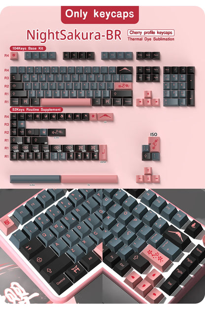 GMK Night Sakura Keycap 139/156 Keys DYE SUB Cherry Profile PBT Japanese/Korean/Russian/Abnt2/DE/ES/FR For Mechanical Keyboard