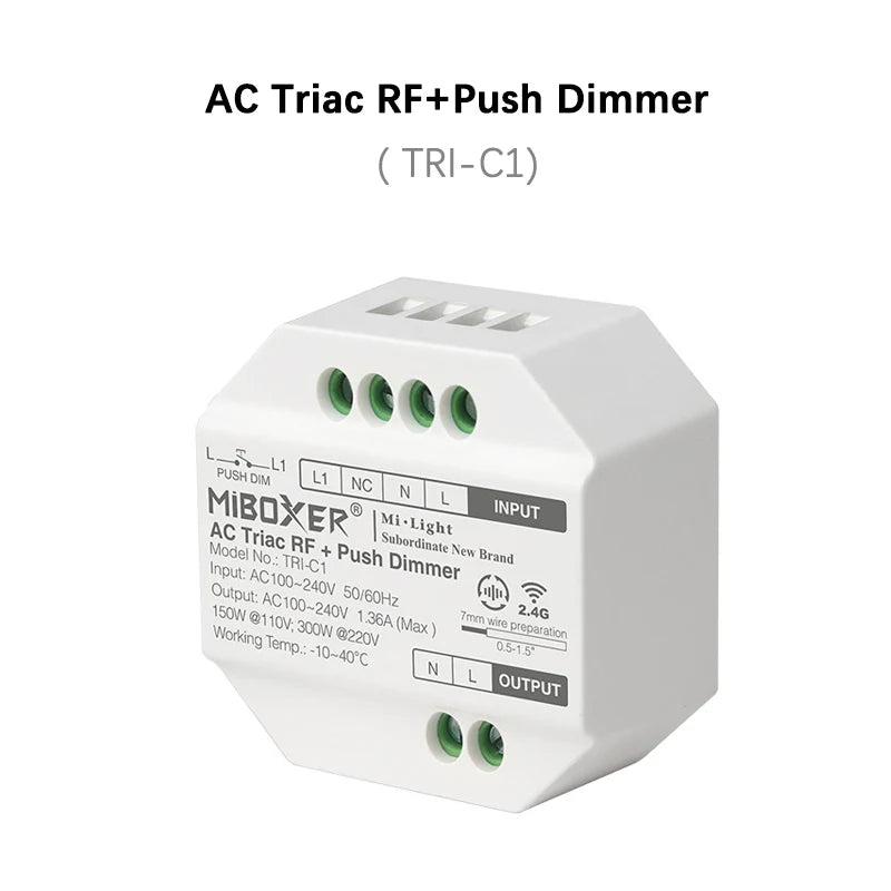 Miboxer TRI-C1 AC Triac Dimmer Single Color Controller 110-220V Push Dim Wall WiFi PWM RF Voice Control For Filament Lamp