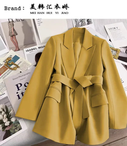 2024 Spring Autumn Suit Jacket Office Lady Fashion Elegant Commute Long Sleeve Lace Up Coat For Women 2024 Female Black Tops