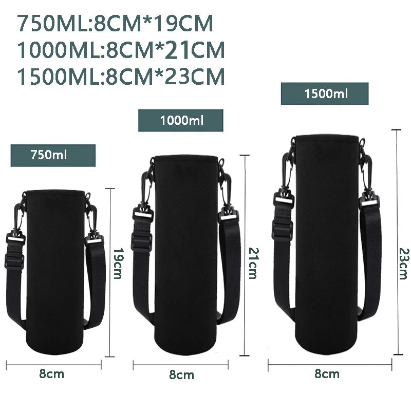 750ML/1000ML/1500ML Portable Water Bottle Insulated Neoprene Holder Pouch Bag Travel Thermos Cup Cover With Adjustable Strap