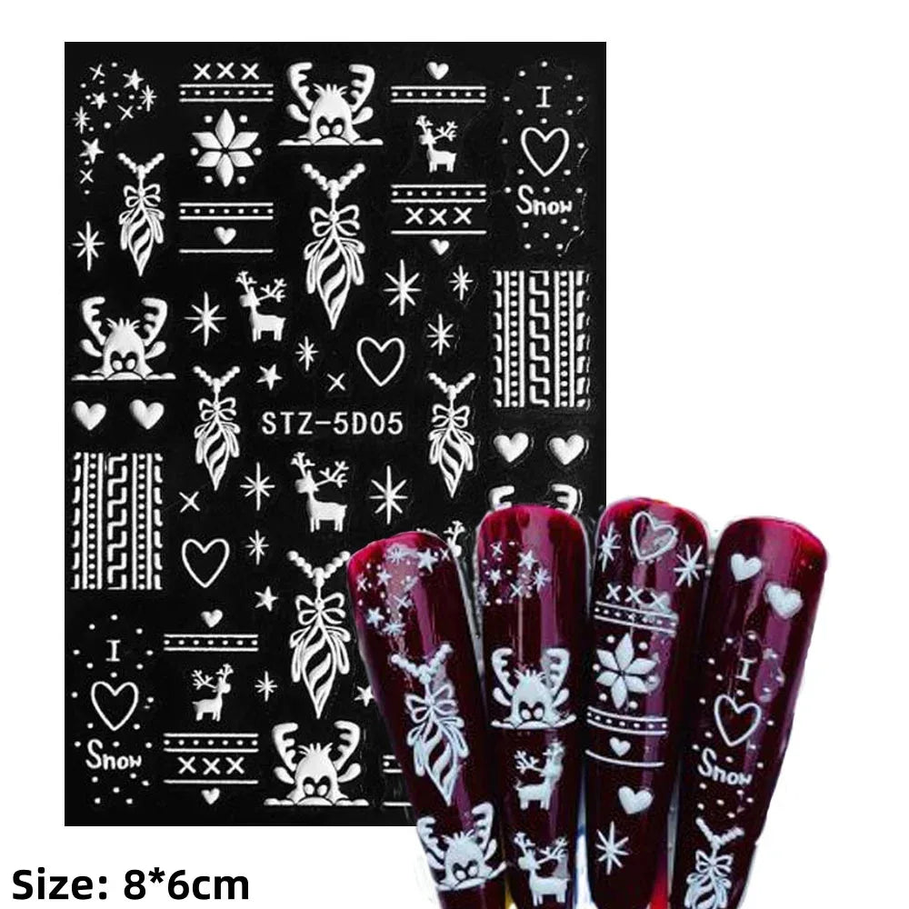 1pc Christmas Nail Art Stickers 5D Winter Holiday Themed Nail Decor Santa/Snowflakes/Christmas Trees/Gingerbread Nail Supplies *