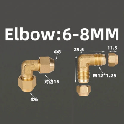 1pcs Flared Brass Straight through pipe fittings 6/8/10/12/14mm Tube connector Fitting Air conditioning extension tool Fitting