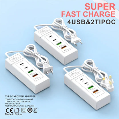 USB C Charger Power Strip Multi Ports Fast Charging EU/US/UK Plug Power Adapter Quick Charge 3.0 PD Type C Wall Charger Socket