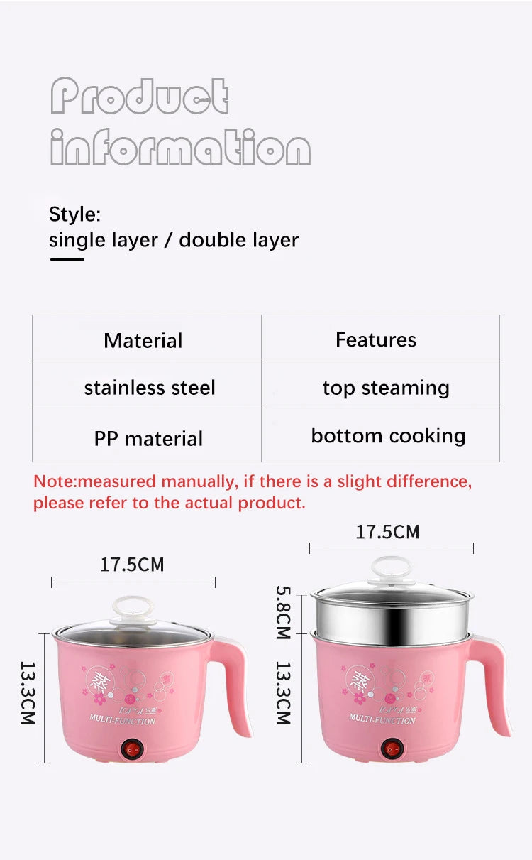 Multifunction Electric Cooker Hot Pot 1-2 People Heating Pan Multi Ramen Pot Machine Mini Rice Cook Kitchen Appliance Korea 220V