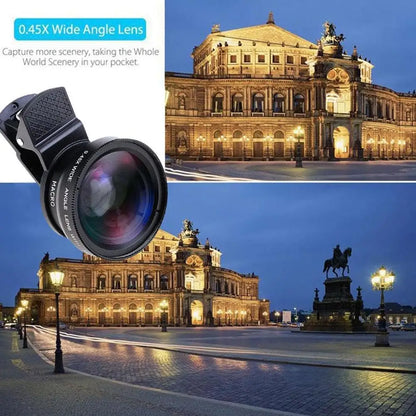 Professional 2 in 1 Lens Universal Clip 37mm Cell Phone Lens 0.45x 49uv Super Wide Angle + Macro HD Lens for All Smartphones