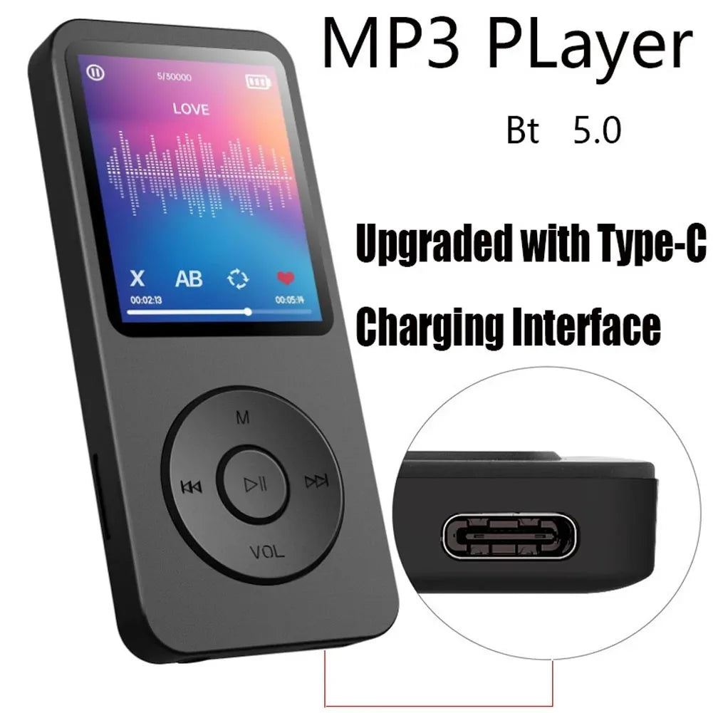 MP3 MP4 Player Bluetooth-Compatible5.0 Sports MP3 Player 1.8in Color Screen Music Stereo Player Gift for Kid