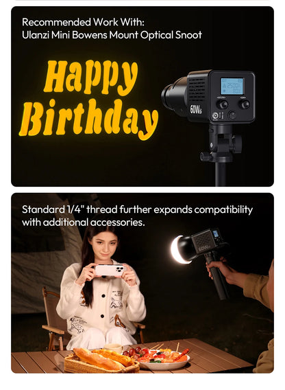 Ulanzi C60 60W COB Video Light Bi-Color Led Light 2500-6500K 3300mAh Mini Bowens Mount for Photography Studio Lighting Live Vlog