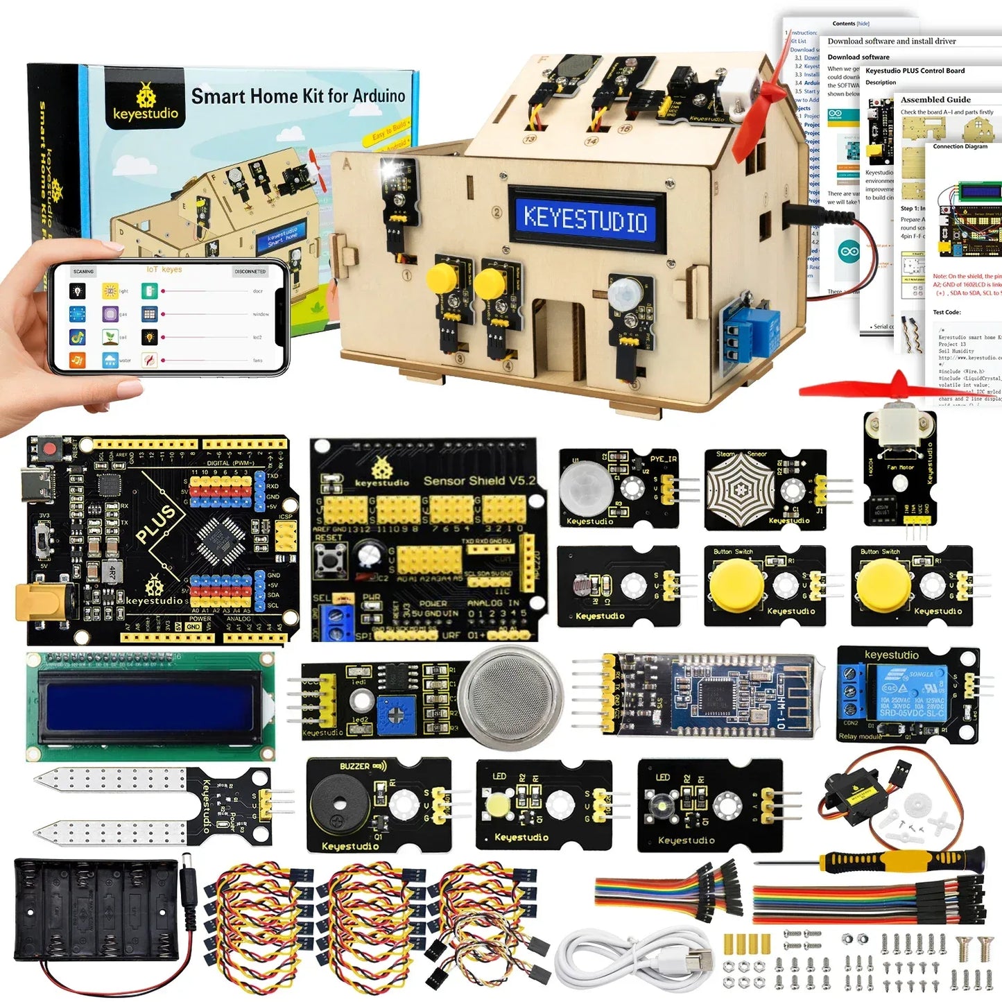 Keyestudio Smart Home IOT Kit With PLUS Board+15 Projects Tutorial For Arduino STEAM House Kit DIY Electronic Kit CE Compliant