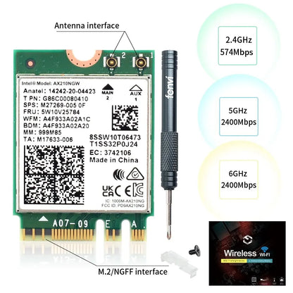 FENVI WiFi 6E Card AX210NGW 5374Mbps 2.4G/5G/6GHz M.2 Wireless Network Card For Bluetooth 5.3 802.11AX For Laptop PC Win 10/11