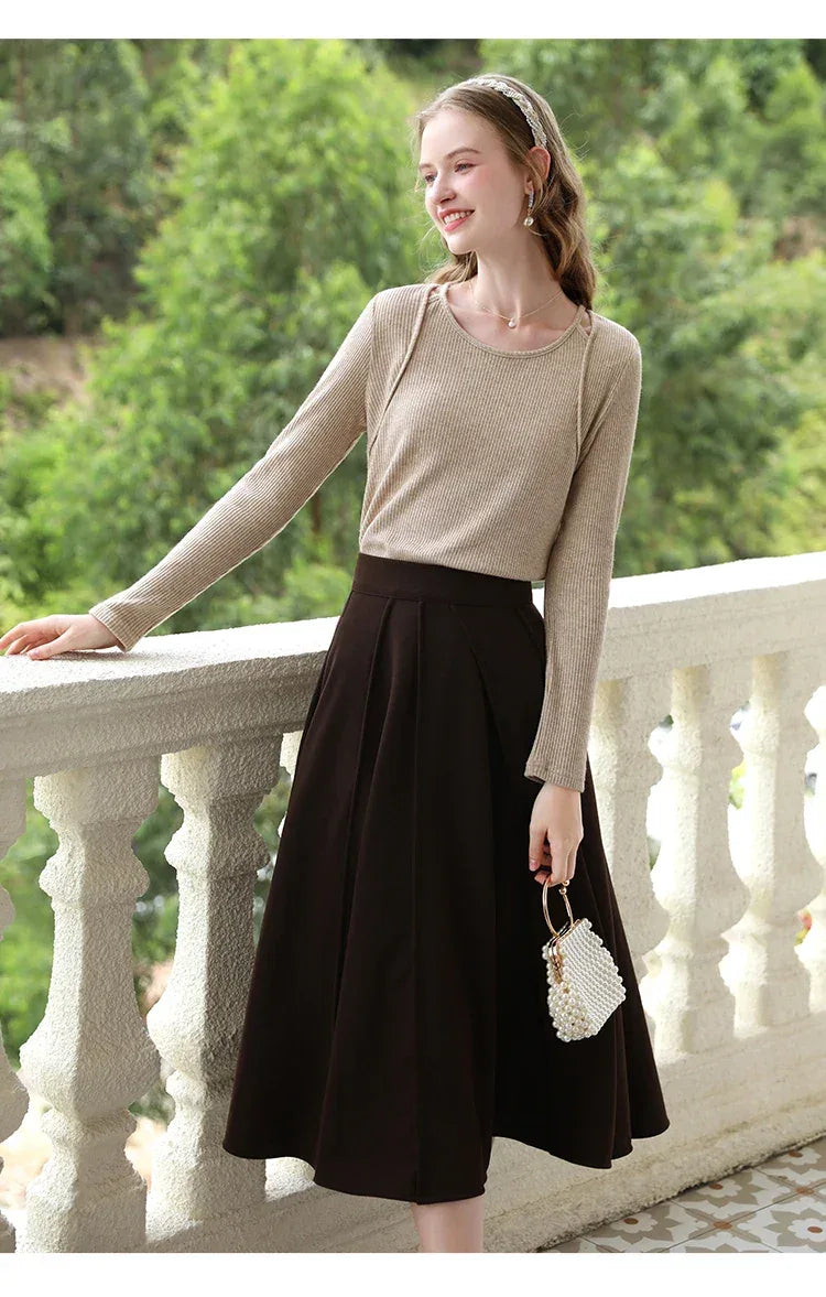 I BELIEVE YOU T-shirts for Women 2024 Autumn New Khaki Flash Silver Fake Two Long Sleeve Fashion Lady Bottom Sweaters 2243015763