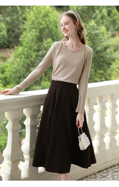 I BELIEVE YOU T-shirts for Women 2024 Autumn New Khaki Flash Silver Fake Two Long Sleeve Fashion Lady Bottom Sweaters 2243015763