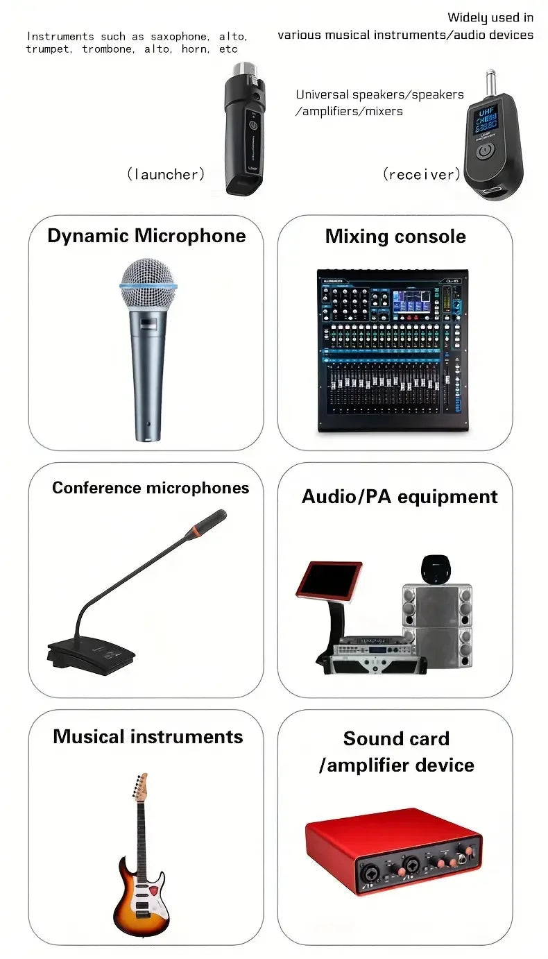 UHF Wireless Microphone System XLR Transmitter Receiver For Dynamic Mic Guitar Audio Mixer PA System