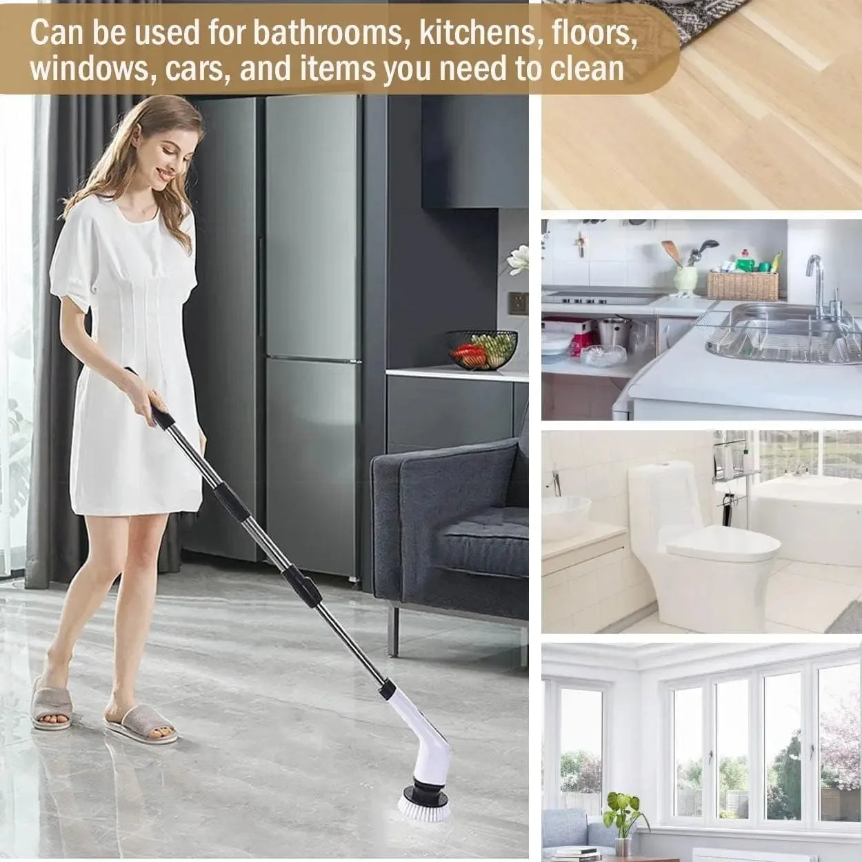 Cordless Multifunctional Electric Cleaning Brush - Spin Scrubber Portable Toilet Mop for Kitchen & Bathroom