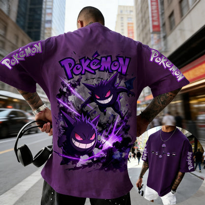 Men's T Shirt Sports T Shirt Short Sleeve T Shirt Purple Gengar Back Print Red Eyes Sharp Teeth with Smoke Sleeve Patterns