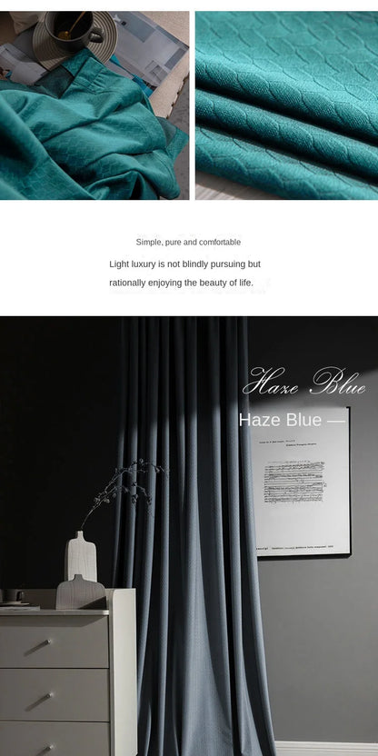 Home Art High-end Curtains for Living Room Luxury Bedroom Blackout Curtain Solid Color Japan Style Fishbone Pattern Room Drapes
