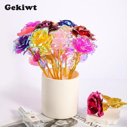 1pcs 24K Foil Plated Rose Valentine's Day Creative Gift Gold Rose Lasts Forever Love Wedding Decor Lover Lighting Roses