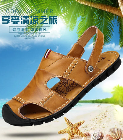 Men Sandals Summer Leather Men Shoes Breathable Walking Beach Slippers Outdoor Sandals Flat Casual  High Quality Fashion Sandals