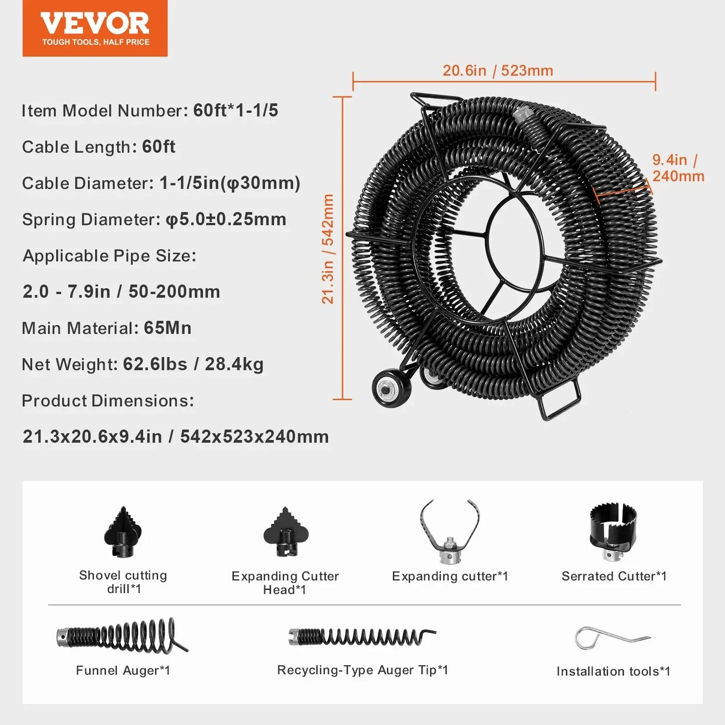 SucceBuy Drain Cleaning Cable Professional Sectional Drain Cleaner Cable Hollow Core Sewer Drain Auger Cable  Sink Floor Drain