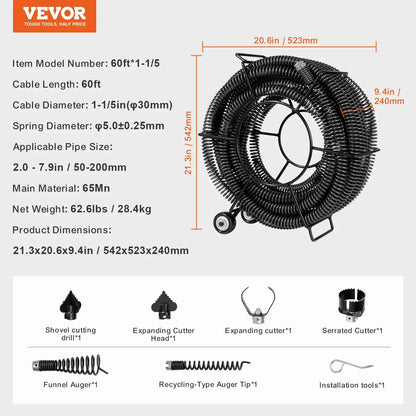 SucceBuy Drain Cleaning Cable Professional Sectional Drain Cleaner Cable Hollow Core Sewer Drain Auger Cable  Sink Floor Drain