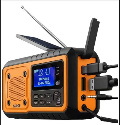 DAB376BT  Crank Radio DAB+FM BT Emergency Radio with 5000 mAh Battery Solar  with Alarm Clock Hand Crank Blackout Emergency  use