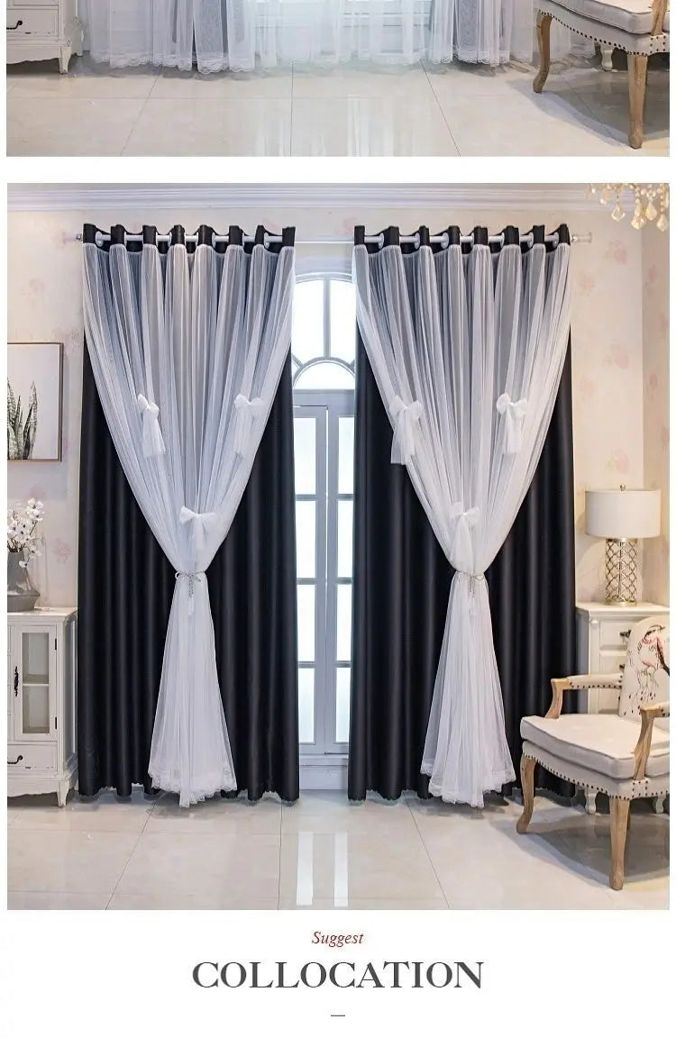 Nordic Style Solid Color Cloth Yarn Integrated Blackout Curtain Modern Bedroom Shade Curtains Living Room Luxury 나비주름 커튼 Шторы