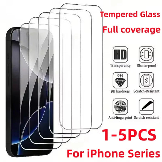 1-5Pcs HD Tempered Glass Screen Protector For iPhone 11 12 13 14 15 16 17 Pro Max 14 15 16 Plus 16 Air Glass Anti-Scratch Film