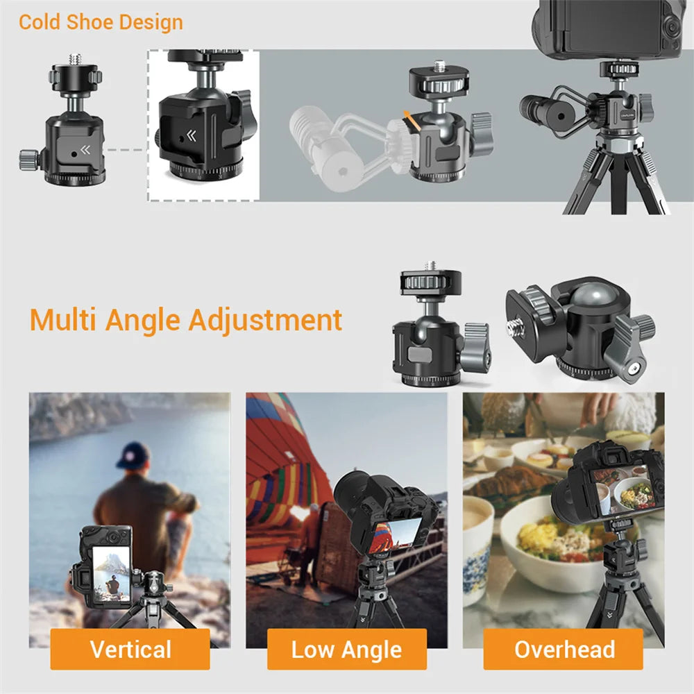 Upgrade U-Vlog Lite Mini Tripod with 360 Ball Head & Cold Shoe Selfie Stick Tabletop Tripod for Iphone Android Phone DSLR Camera