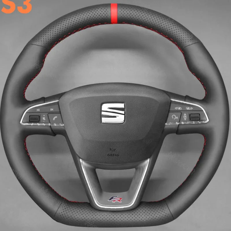 DIY copper stripe suede Car Steering Wheel Cover for Seat Leon FR CUPRA Ibiza Alhambra Line Arona Ateca Toledo 2014-2020 by PDG ibma