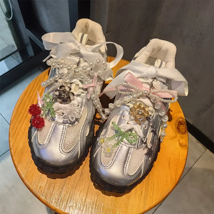 New Pearl Flower Shoes Accessories Fruit Crystal Shoe Charm Buckle Shoe Laces Charms for Sneakers Decorations 1Pcs