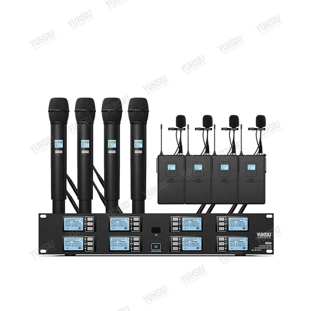 YUHSIU Professional UHF Wireless Microphone 8 channels Handheld lavalier Headset FM Mic For stage performance Band conference