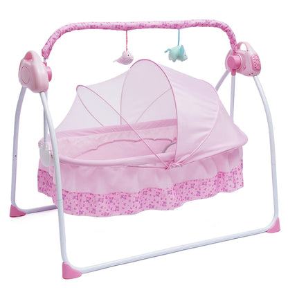 Electric Baby Cradle Auto Swing Rocker Cot Infant Sleeping Bed Swing Crib Kit Timer+Bluetooth Music+Mat+Pillow 5Gears Adjustable