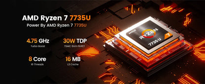 PELADN WO7 Mini PC AMD Ryzen 7 7735U (8C/16T, up to 4.75Ghz) 32GB DDR5+1TB SSD WiFi6 BT5.2 Quadruple-Display Mini Computer