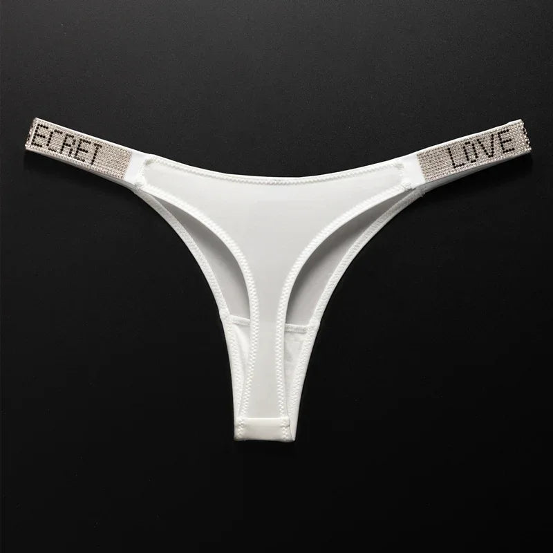 Letter Sexy Panties Women Thongs Rhinestones Diamonds G-string Sports Thong Low Waist Shorts Briefs T-back Fitness S-XL