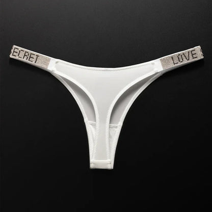 Letter Sexy Panties Women Thongs Rhinestones Diamonds G-string Sports Thong Low Waist Shorts Briefs T-back Fitness S-XL