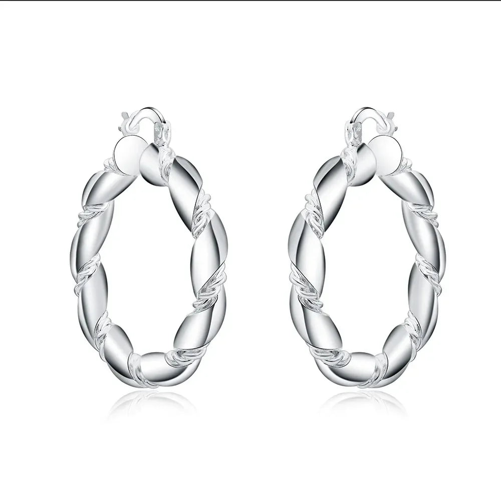925 Sterling Silver Retro weave circle earrings for women Luxury Fashion Party Wedding Accessories Jewelry Christmas Gifts