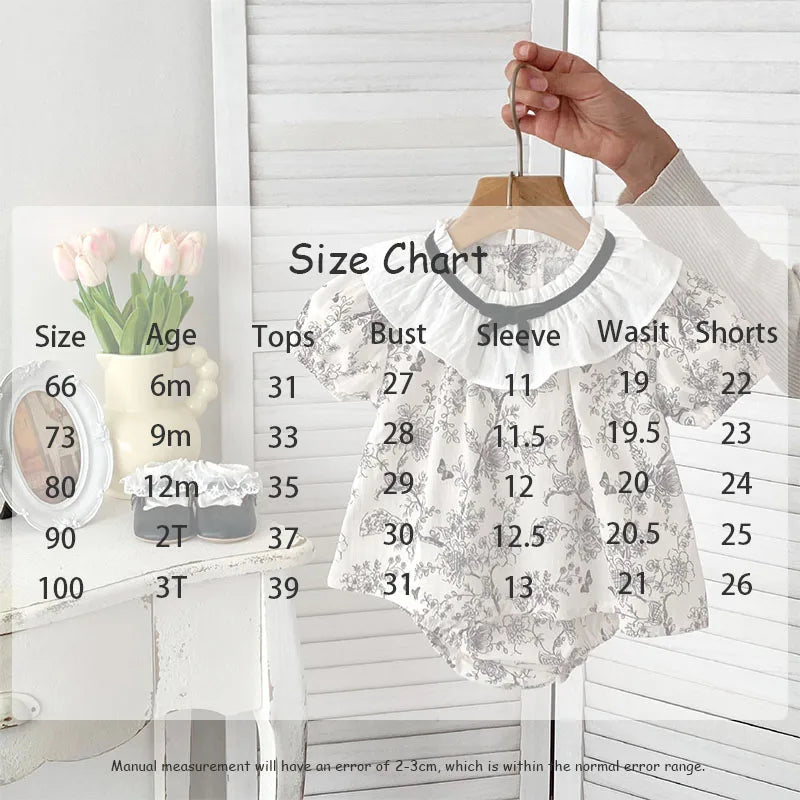 2026 New Summer Baby Clothing Set Infant Girls Floral Lace Collar Tops And Bloomer 2 PCS Suit Toddler Outfit