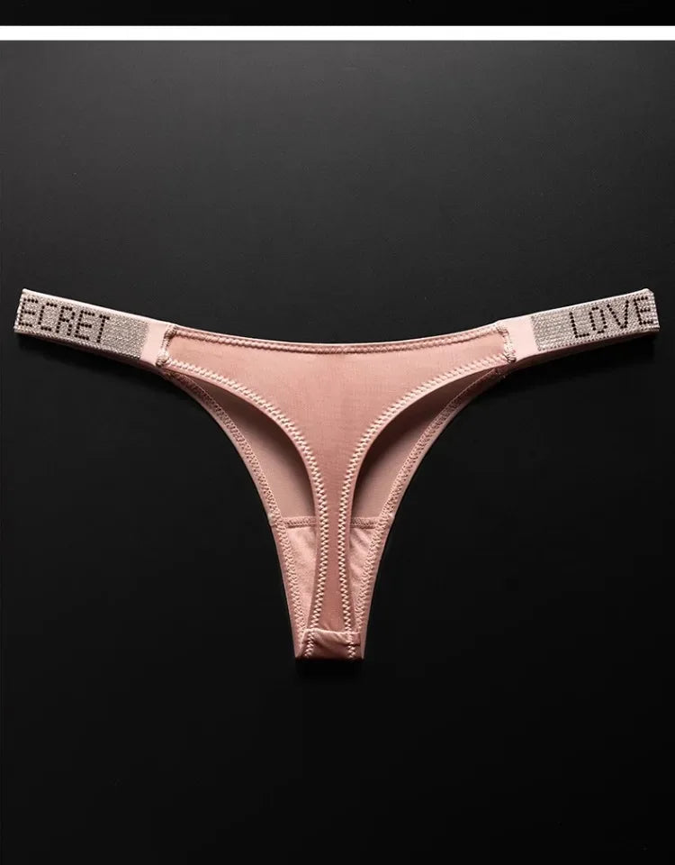 Letter Sexy Panties Women Thongs Rhinestones Diamonds G-string Sports Thong Low Waist Shorts Briefs T-back Fitness S-XL