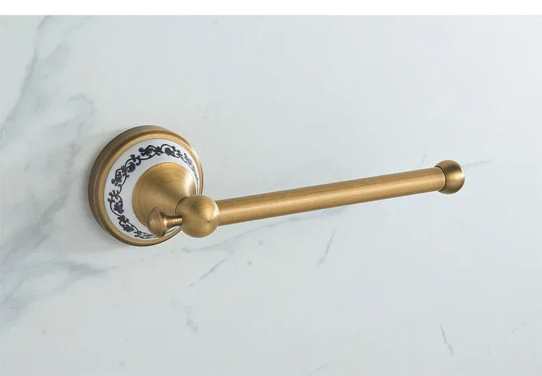 Antique Brass 2pc Bathroom Accessories Set, Bronze Dispenser Towel Rod and Toilet Paper Holder for Bathroom Wall Mounted