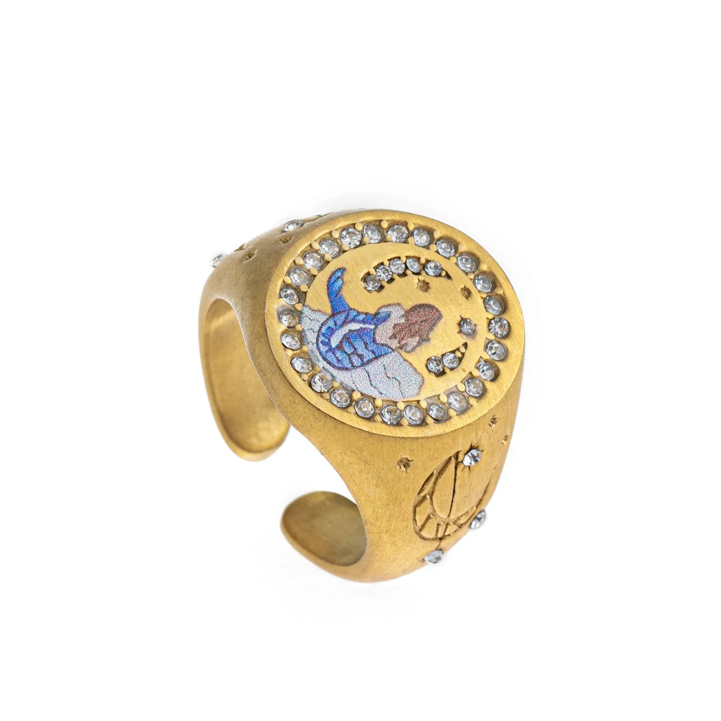 Stainless steel fashionable and popular Valentine's Day lion mermaid love painted ring with gold plating and color preservation