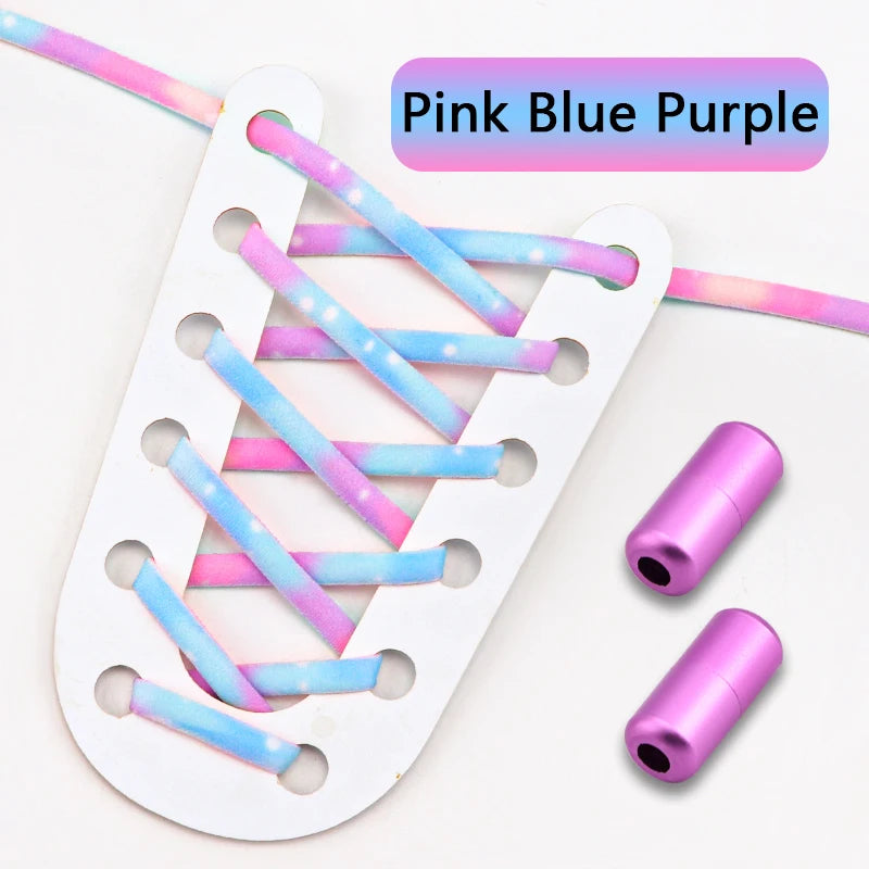 Frosted Capsule Buckle No Tie Shoelace Round Elastic Shoe Laces Sneakers Gradient Colorful Shoelace Without Ties for Kids Adult