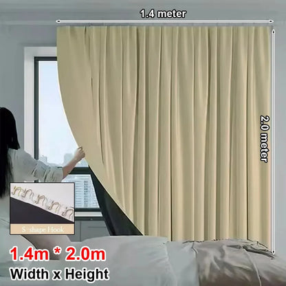 1Pcs Full Blackout Partition Blackout Curtain High Shading Protection Polyester Fabric Window Door Curtain Beige