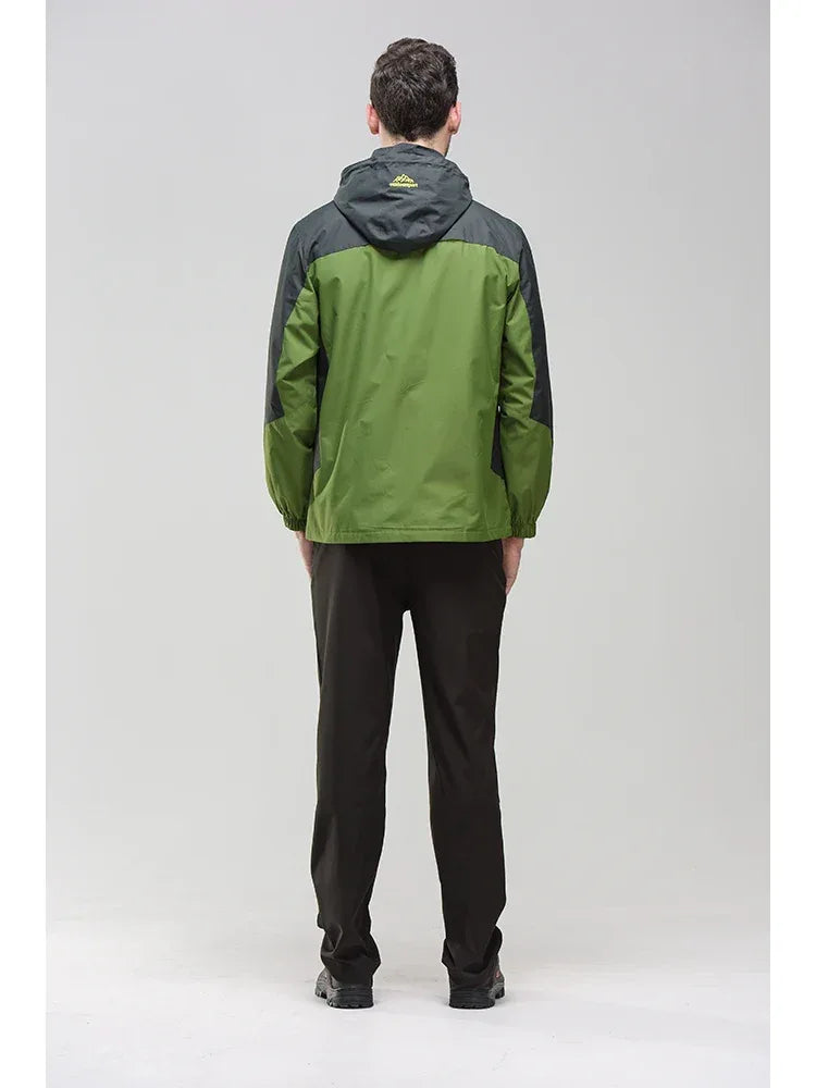 Men's Autumn Hiking Jacket Hooded Removable Waterproof Lightweight Rain Coat Trekking Outdoor Camping Casual Sportswear