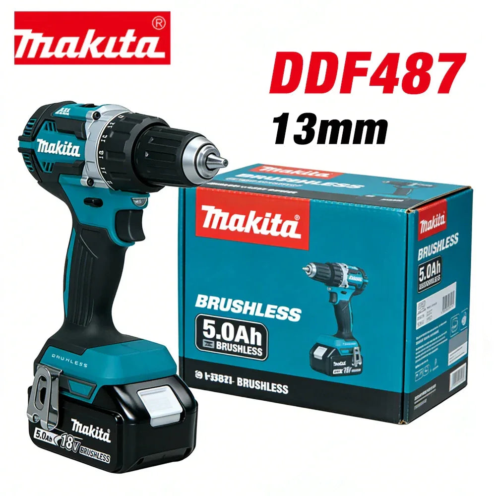 Makita DDF487 13mm brushless household 18V lithium-ion charging impact drill,high torque electric screwdriver Makita 18V battery
