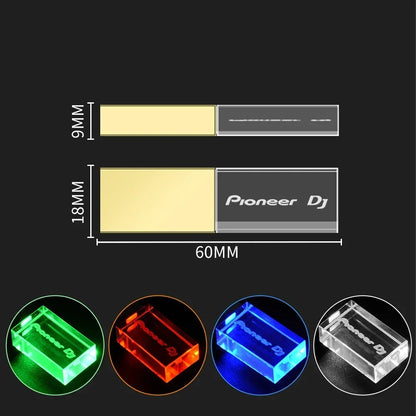 Pioneer DJ logo LED lights Crystal USB Flash Drive 128GB Gold Lid Pendrive 64GB  Memory Stick 32GB Real Capacity U Disk 16GB