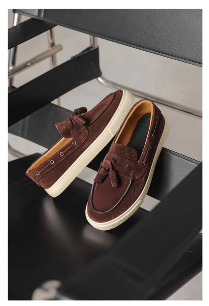 2025 Men Flat Loafers Frosted Suede Flat Shoes Comfortable Non Slip Trendy Fashion Loafers Lightweight Outdoor Casual Shoes