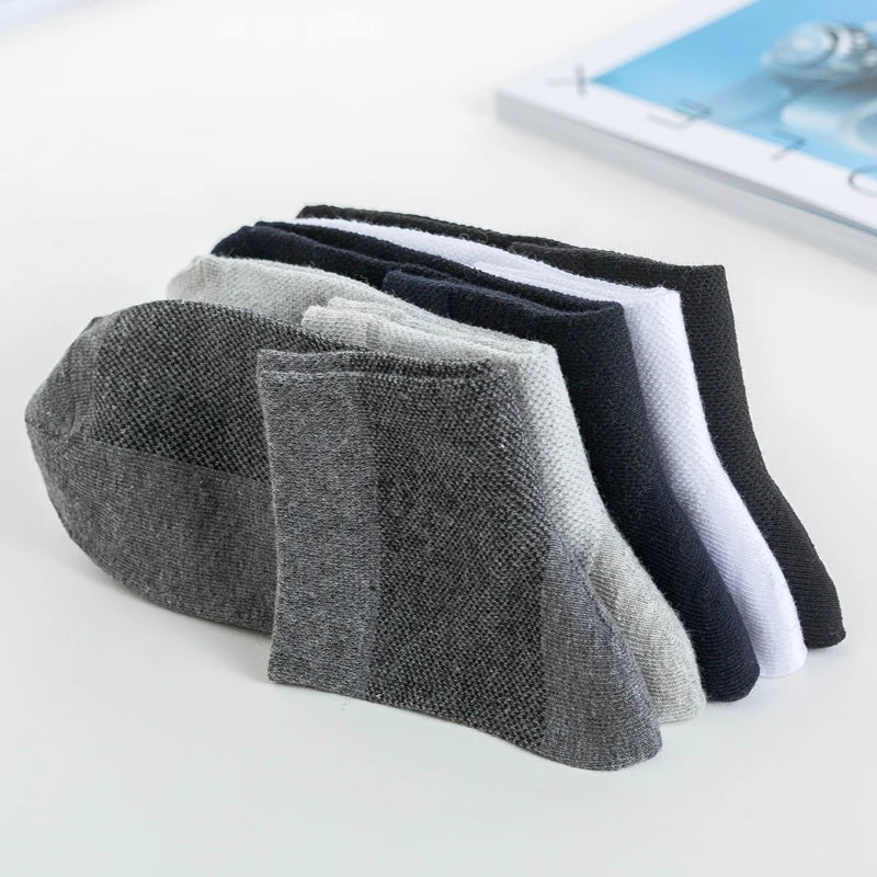 5Pairs Men Mesh Socks Organic Cotton Breathable Black White Business Sock Casual Athletic Spring Summer for Male Size EUR38-45